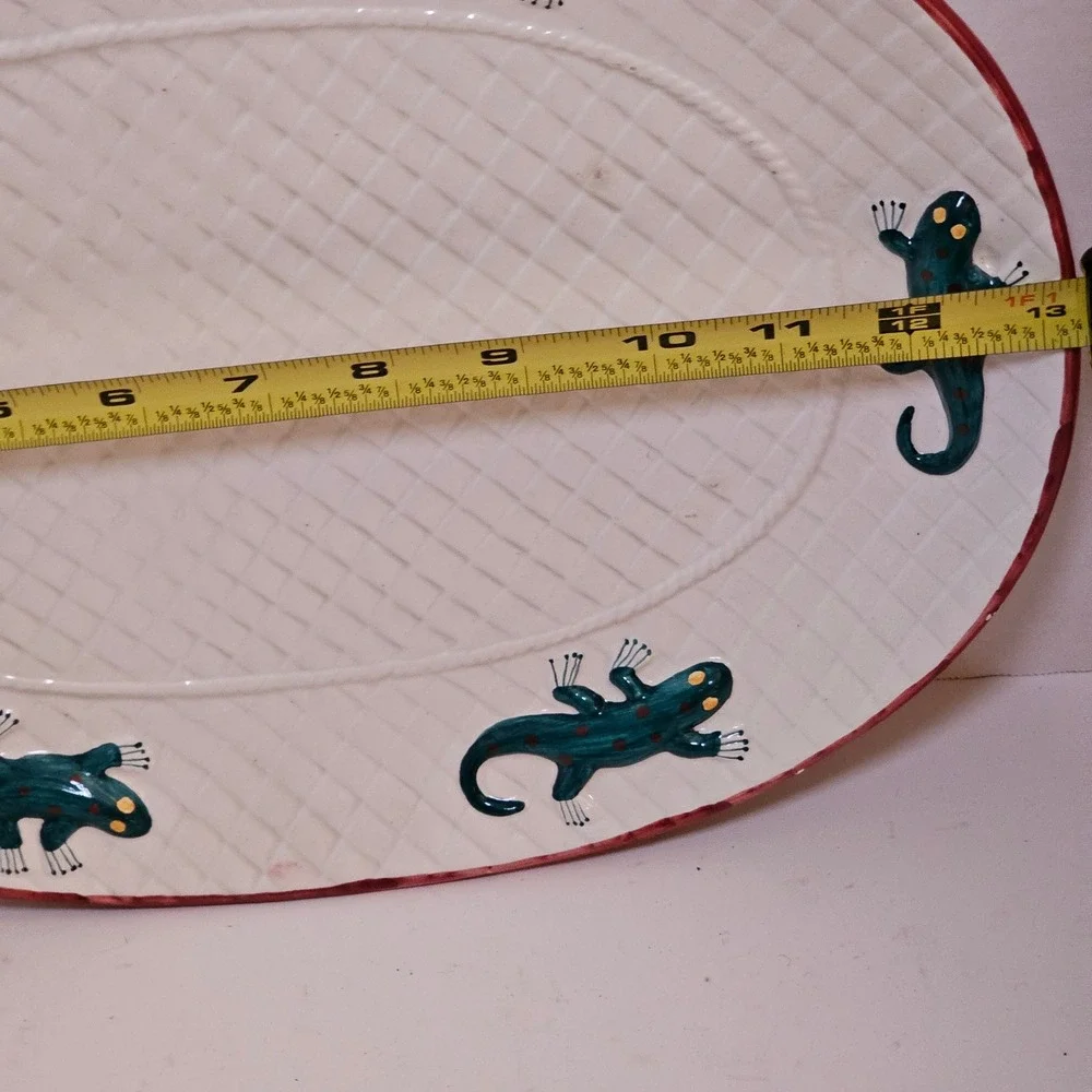 Vintage 90s OCI Omnibus Lizard‎ Gecko Weave Ceramic Oval Serving Platter 13 Inch